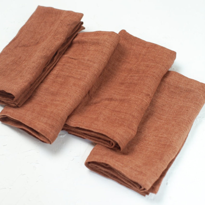 Stone Washed Linen Napkins, Terracotta - Set of 4