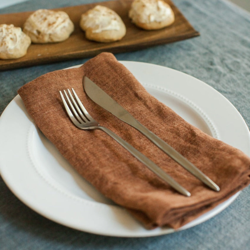 Stone Washed Linen Napkins, Terracotta - Set of 4