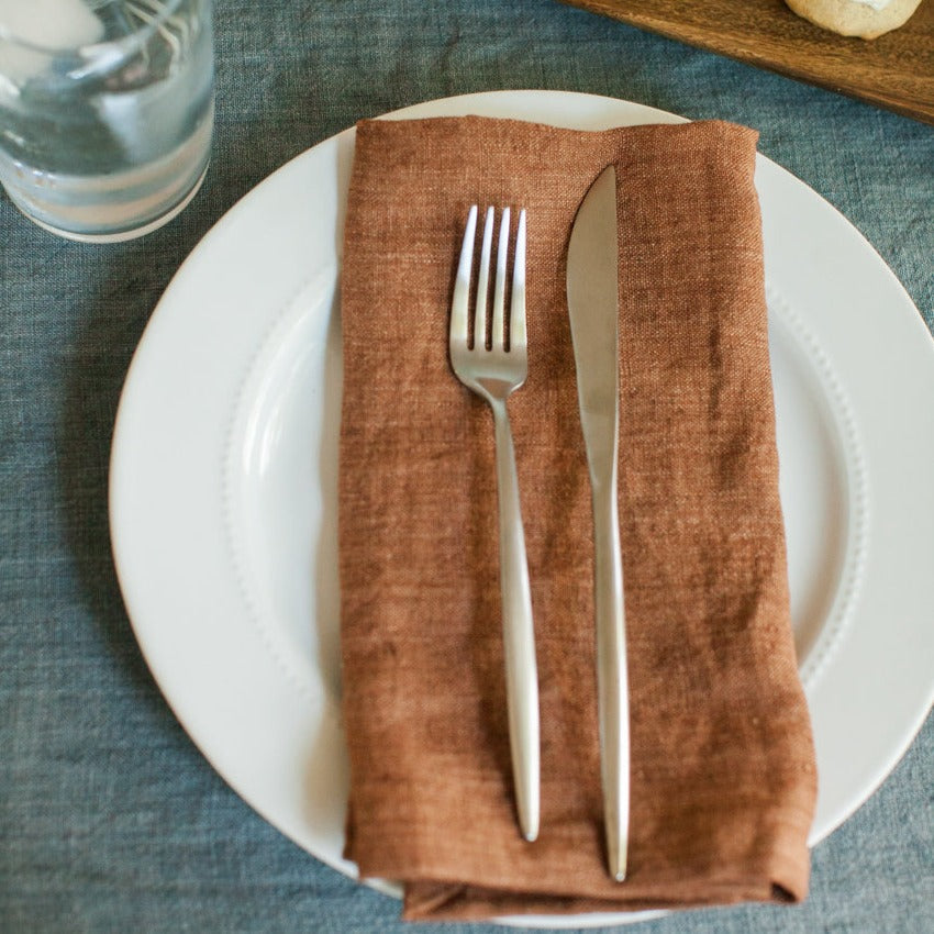 Stone Washed Linen Napkins, Terracotta - Set of 4
