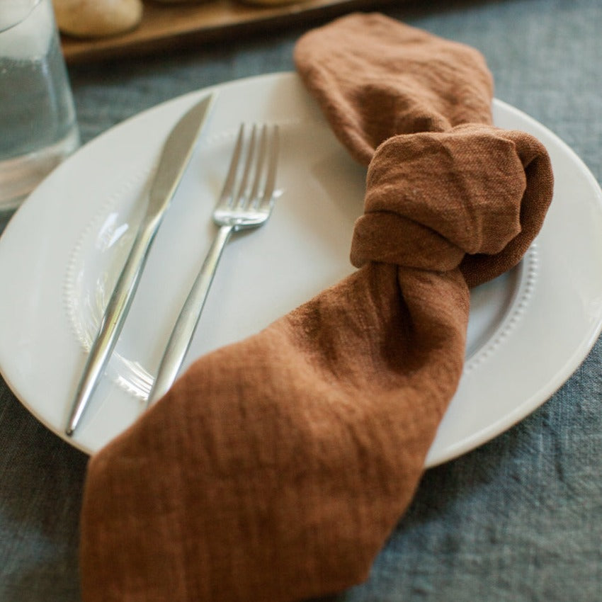 Stone Washed Linen Napkins, Terracotta - Set of 4