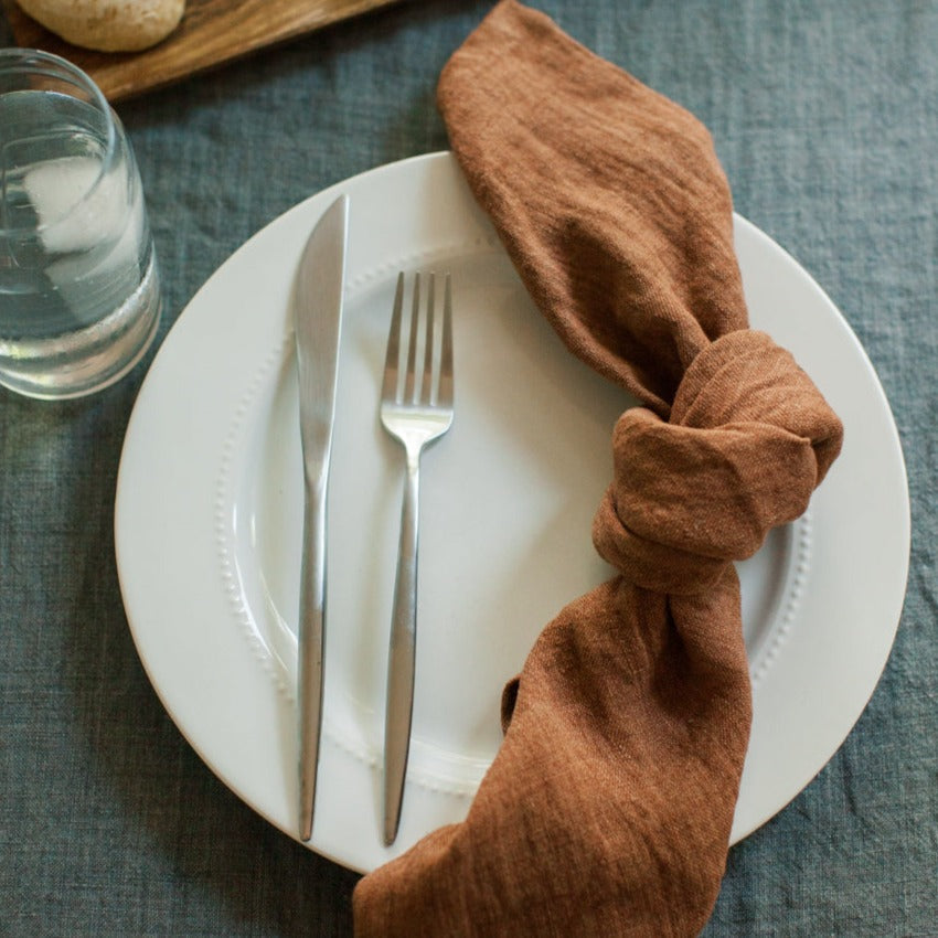 Stone Washed Linen Napkins, Terracotta - Set of 4