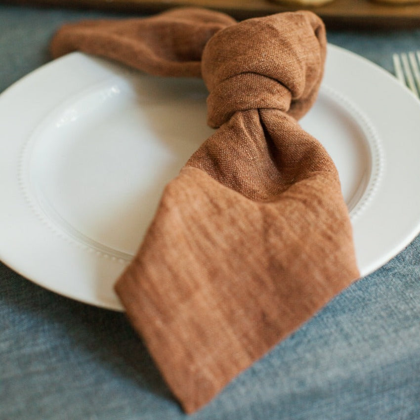Stone Washed Linen Napkins, Terracotta - Set of 4