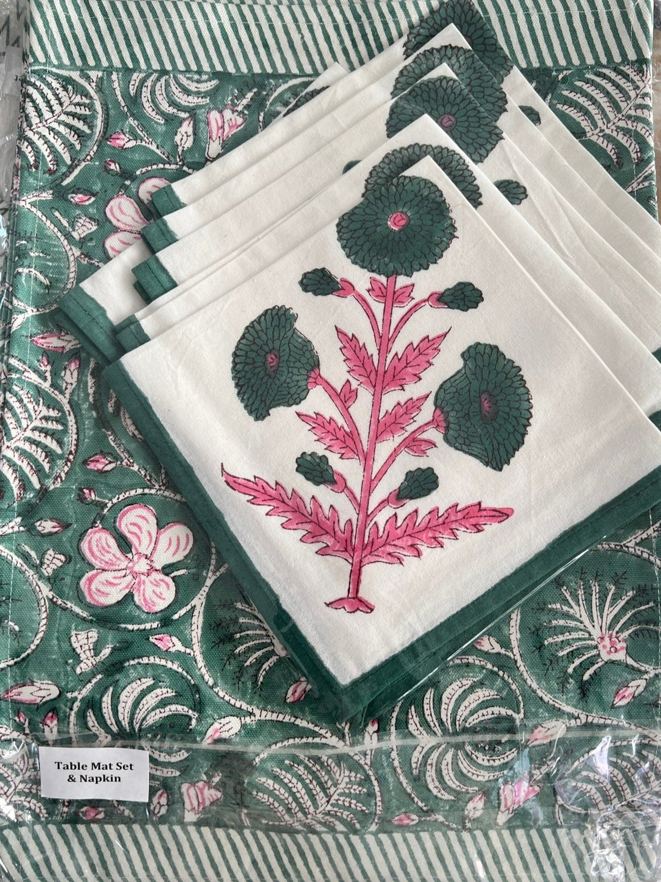 Hand Block Printed 6 Placemat & 6 Napkin Set