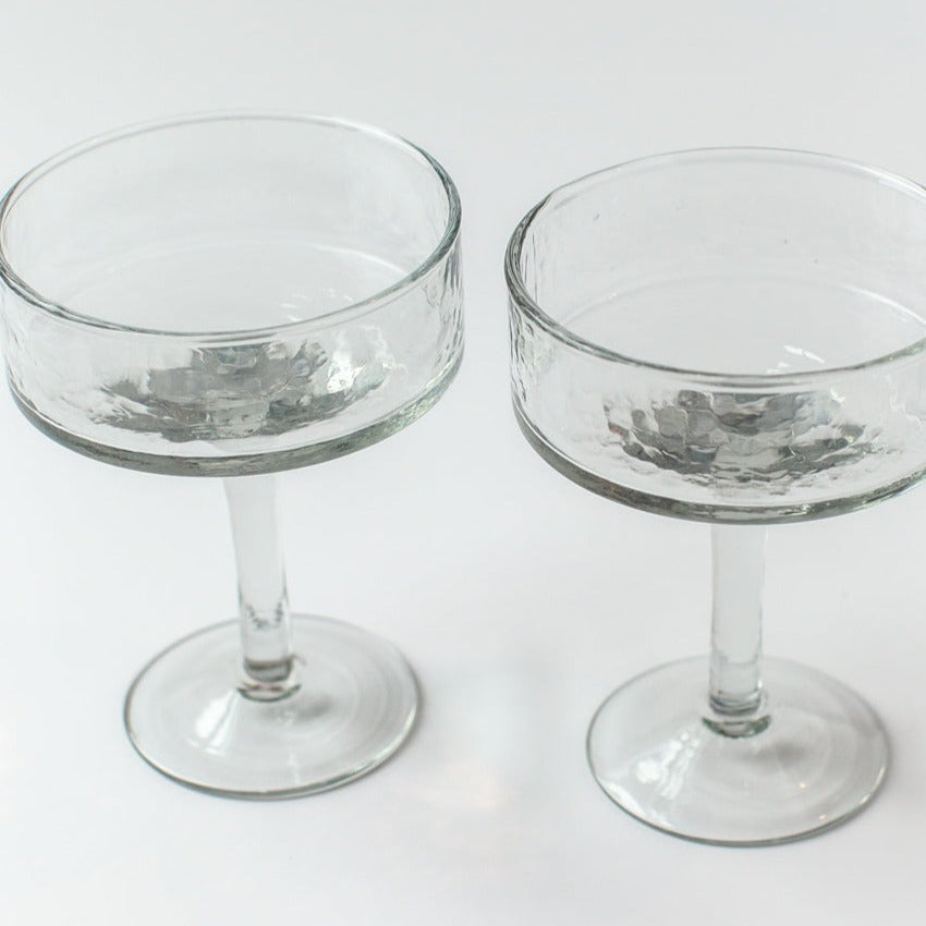 Handblown Hammered Coupe Cocktail Glasses, Clear - set of 4